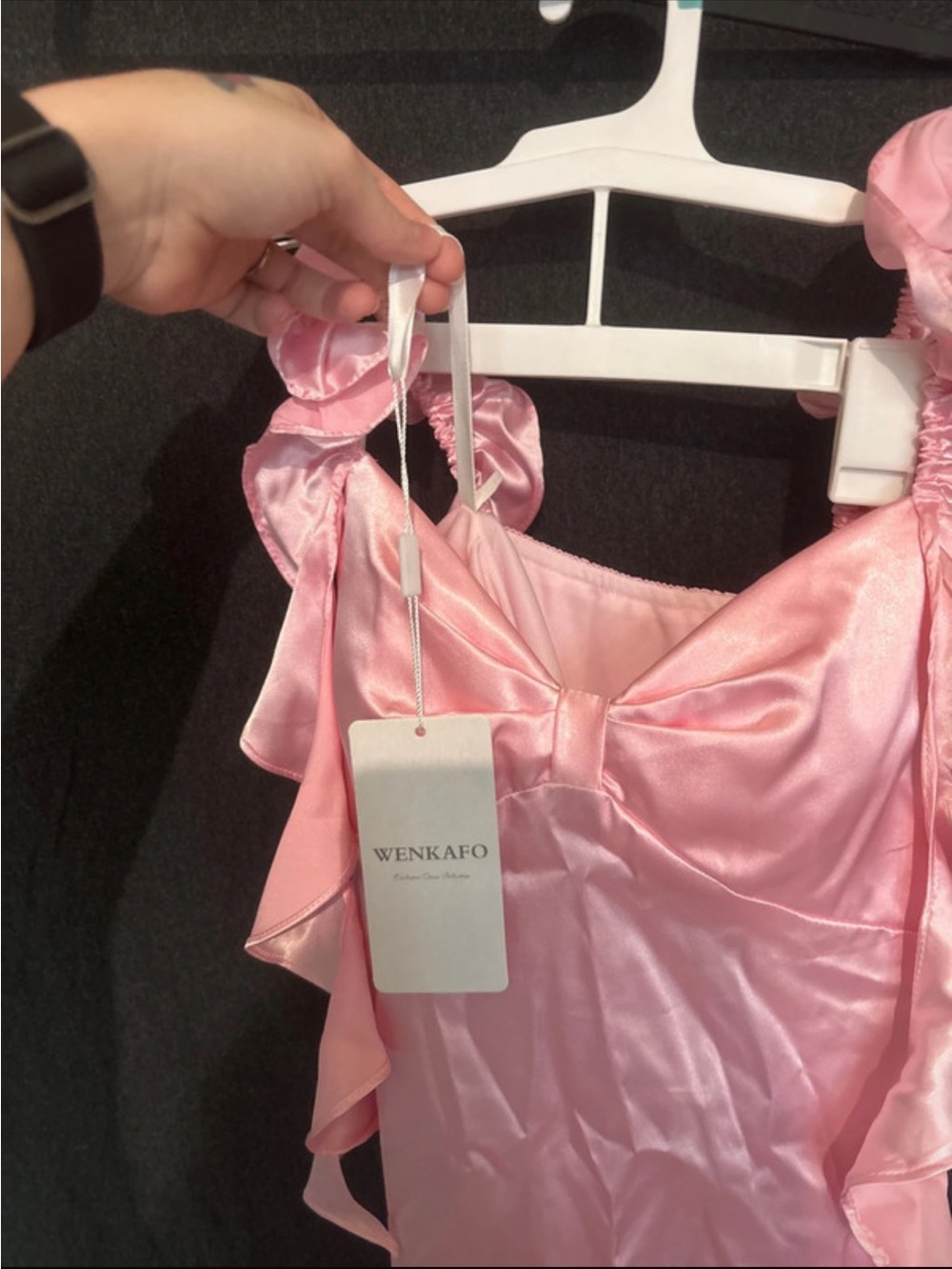 Pink Ruffle Strap Satin Mini Dress - Picture 4 of 8